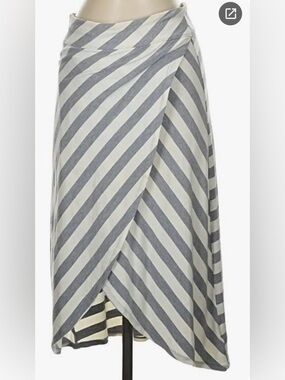 Athleta Striped Wrap Midi Skirt in Gray and White
